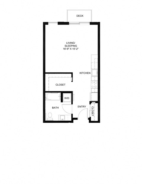 Floor plan for studio, 1 bath, 543 sqft
